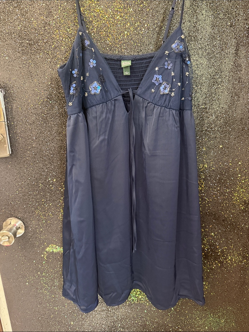 wild fable Navy Embroidered Midi Slip Dress
